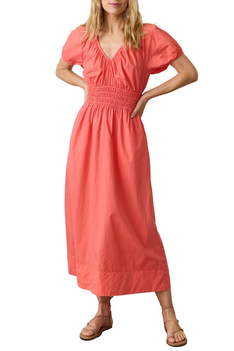 Short Sleeve Poplin Midi Dress, Main, color, CORAL