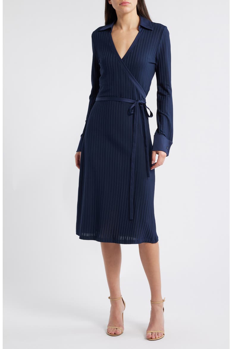 Ellarie Rib Long Sleeve Dress, Main, color, DK BU