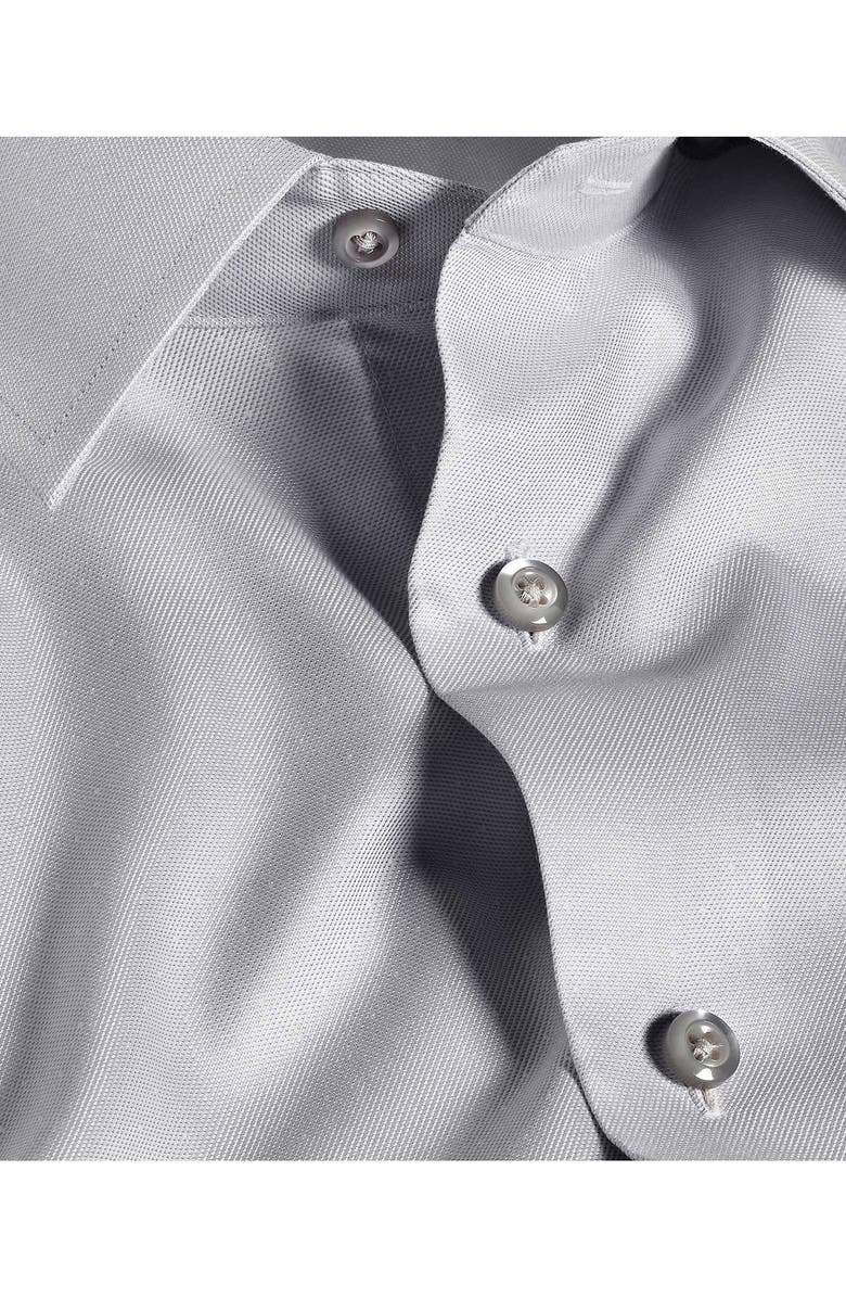 David Donahue Trim Fit Pin Dot Light Grey Cotton & Silk Dobby Dress Shirt, Alternate, color, Pearl