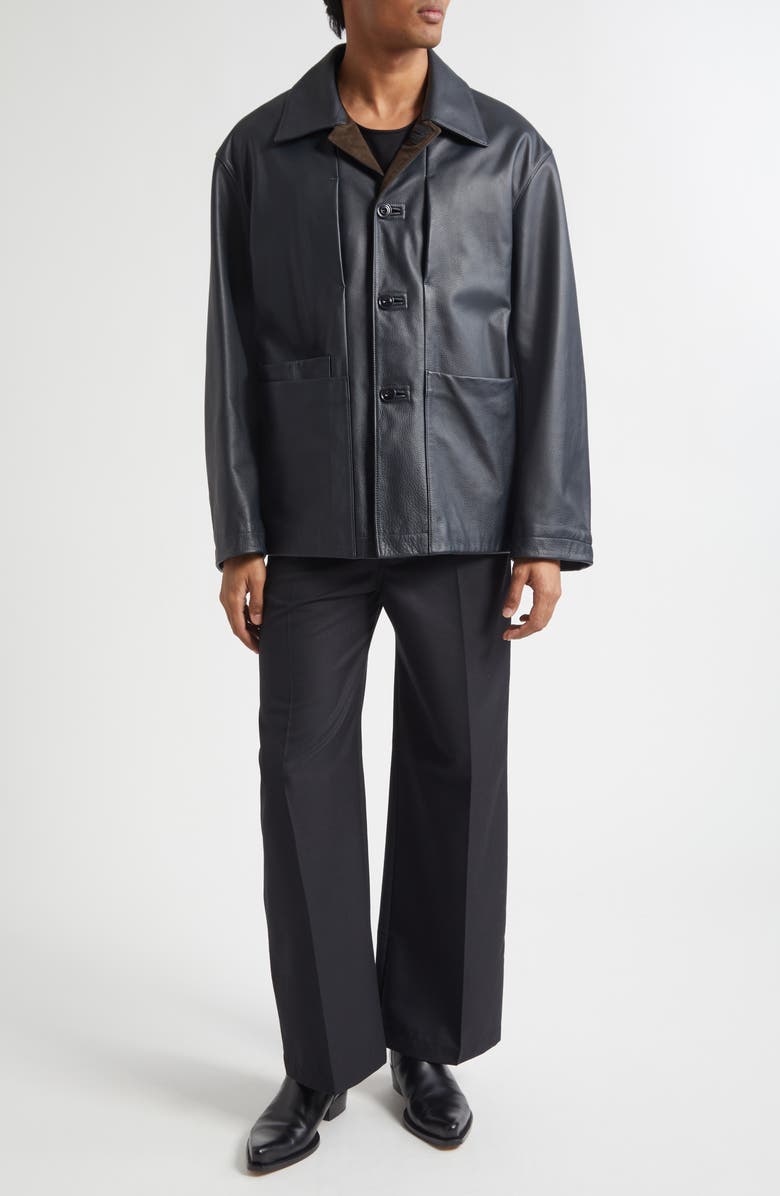 Lemaire Leather Workwear Jacket, Alternate, color, Asphalt