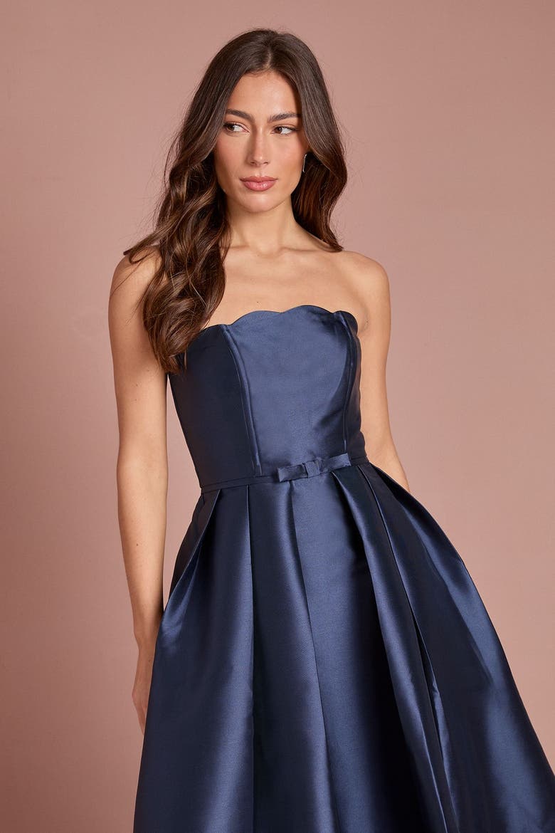 Scalloped Strapless Midi Dress, Alternate, color, Navy
