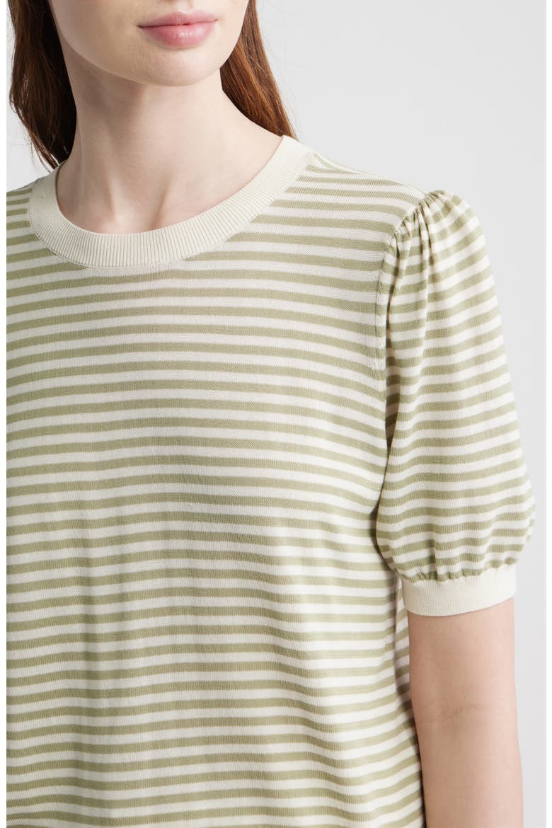The Stripe Gather Crop Cotton & Modal Sweater, Alternate, color, SAGE MULTI