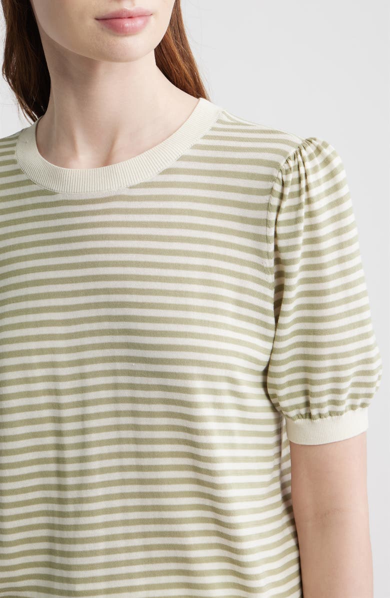 FRAME The Stripe Gather Crop Cotton & Modal Sweater, Alternate, color, Sage Multi