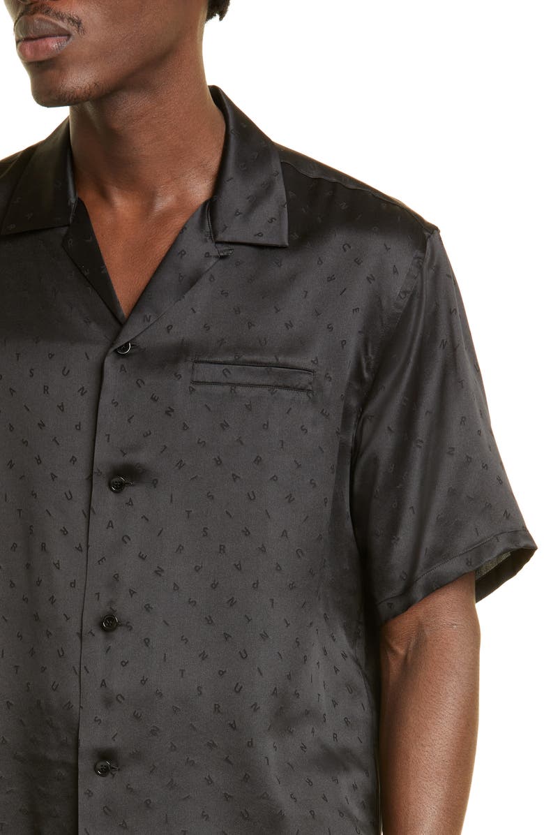 Saint Laurent Monogram Print Short Sleeve Silk Button-Up Camp Shirt, Alternate, color, 