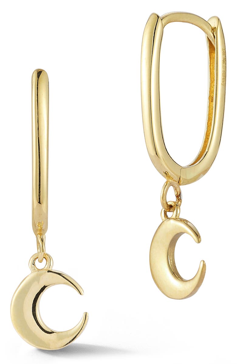 Ember Fine Jewelry 14K Moon Drop Huggie Hoop Earrings, Main, color, Gold