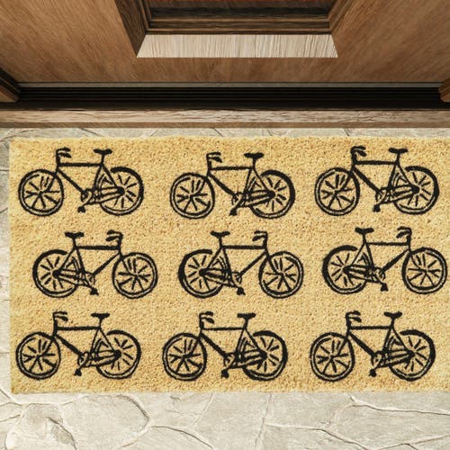 Tag 1'6" X 2'6"  Bikes Coir Mat Rectangle Indoor And Outdoor Coir Door Welcome Mat In Neutral