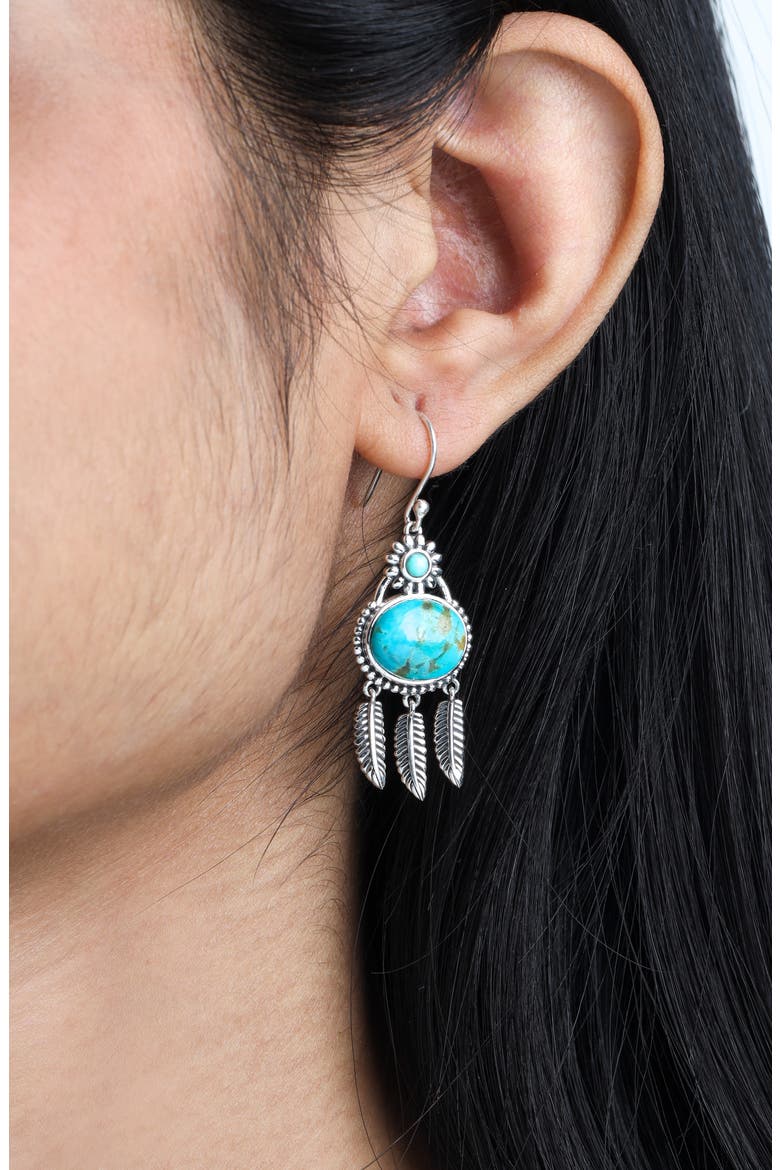 Turquoise Feather Drop Earrings, Alternate, color, BLUE
