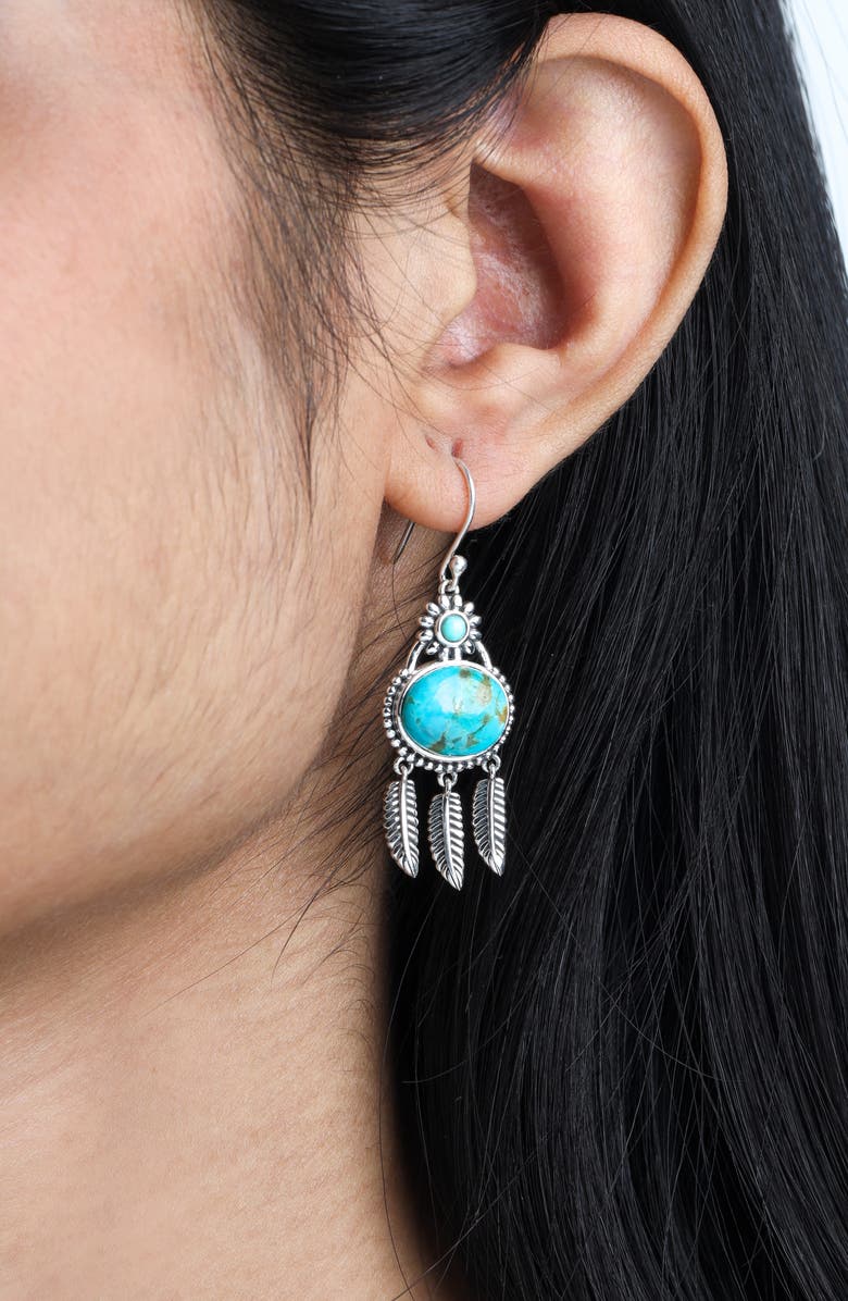 YS GEMS Turquoise Feather Drop Earrings, Alternate, color, Blue