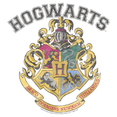 Harry Potter Distressed Collegiate Hogwarts Crest Graphic T-shirt In White