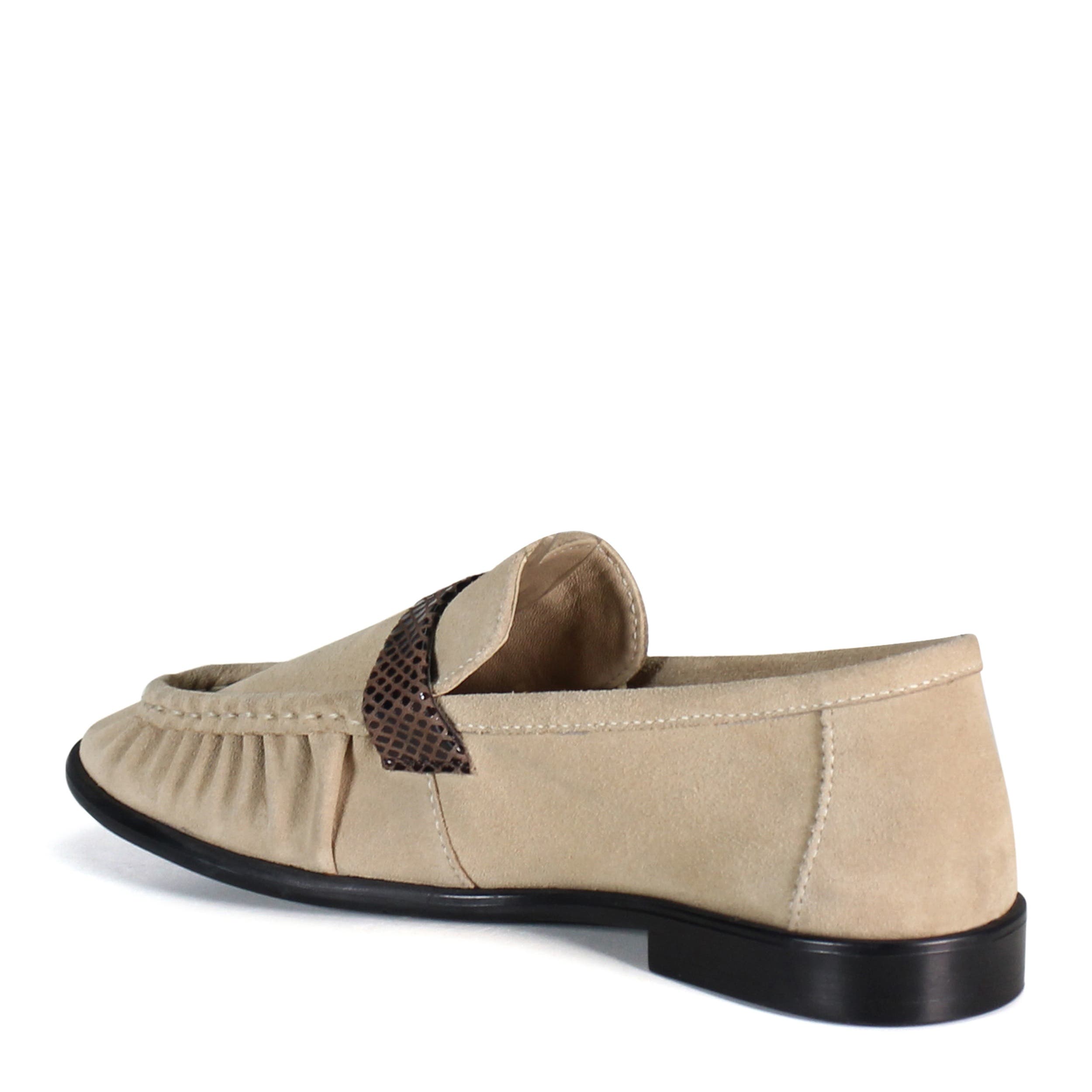KNOT LESS Sleek Suede Penny Loafer, Alternate, color, Beige/Chocolate