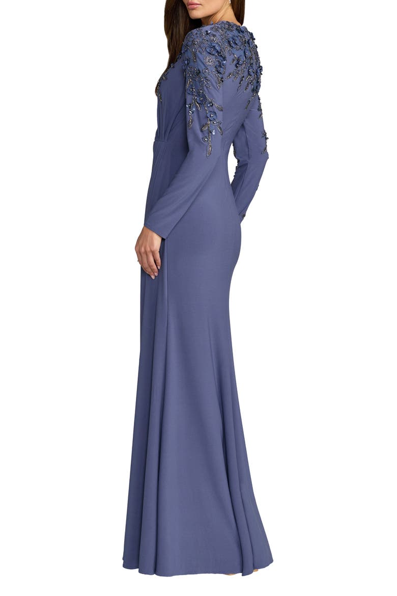 High Neck Long Sleeve Beaded Jersey Gown, Alternate, color, Blue Haze
