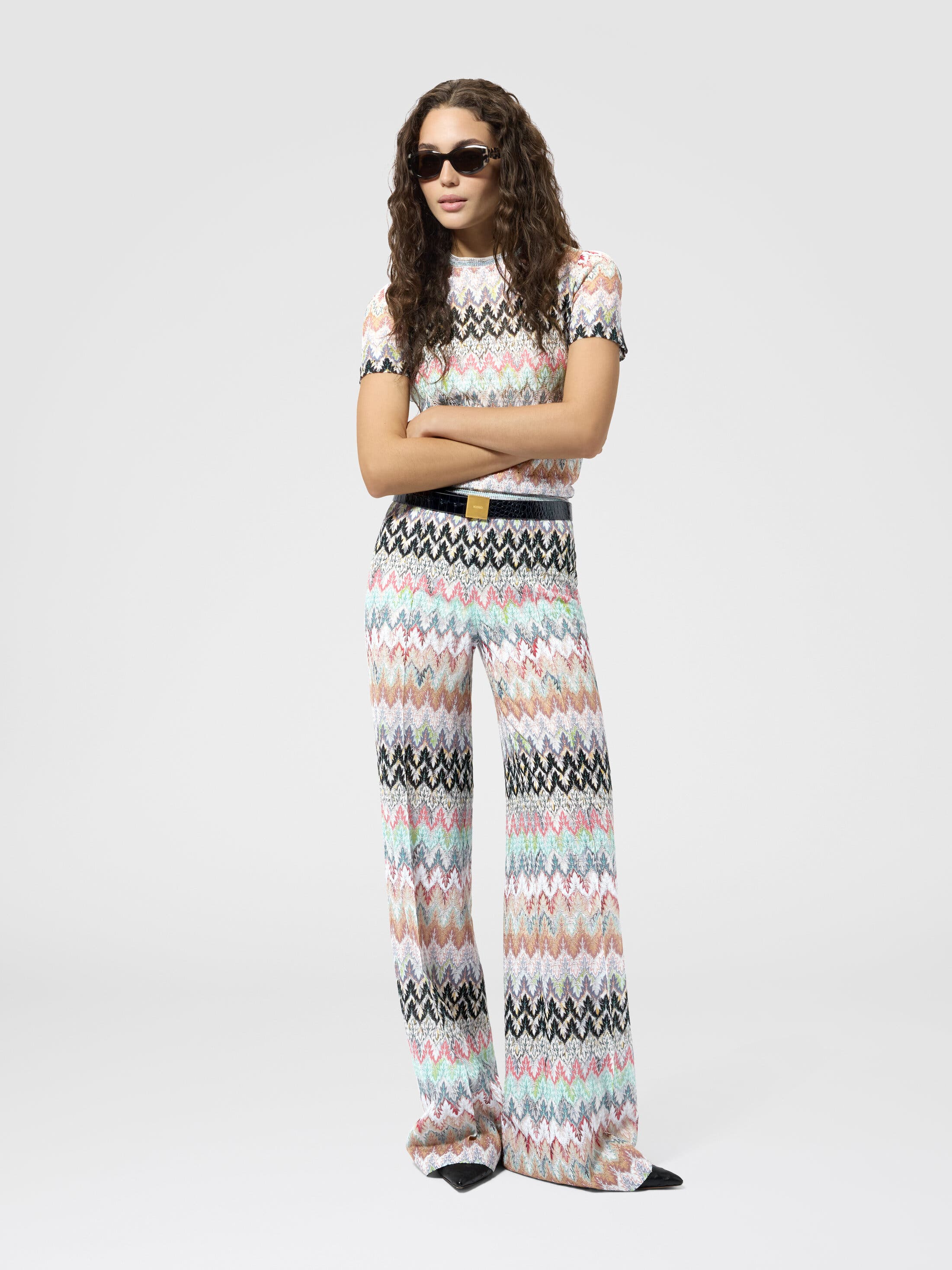 Wide-leg Trousers In Viscose And Cotton Lame Lace Motif - image 2