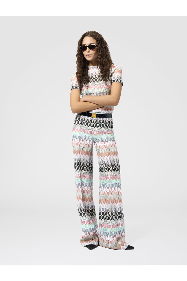Wide-leg Trousers In Viscose And Cotton Lamé Lace Motif, Alternate, color, Multicoloured