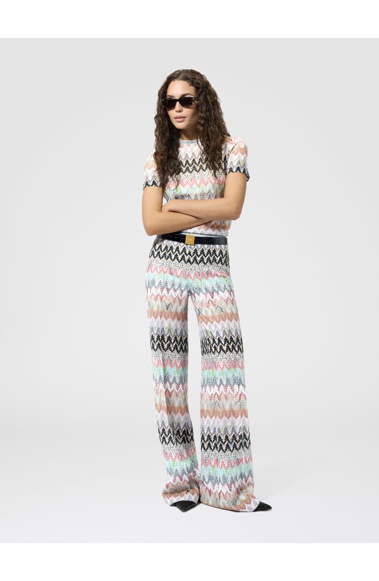 Missoni Wide-leg Trousers In Viscose And Cotton Lamé Lace Motif, Alternate, color, Green& Brown