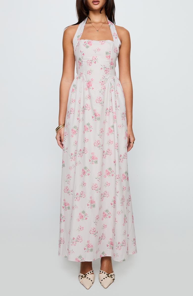 Princess Polly Floral Print Halter Maxi Dress, Main, color, Pink
