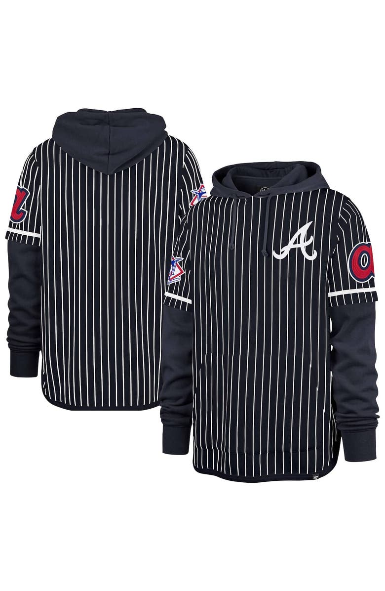 '47 Men's '47  Navy Atlanta Braves Pinstripe Double Header Pullover Hoodie, Alternate, color, 