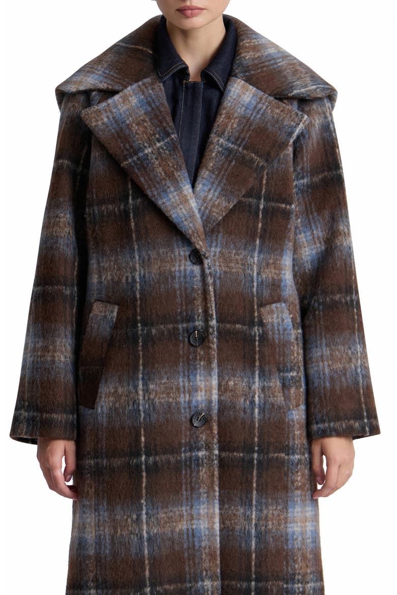 Plaid Wide Collar Coat, Alternate, color, BROWN/ BLUE PLAID