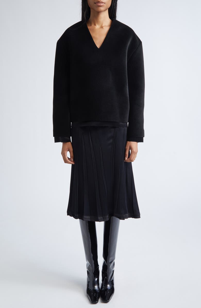 Jil Sander Double Layer V-Neck Sweater, Alternate, color, Black