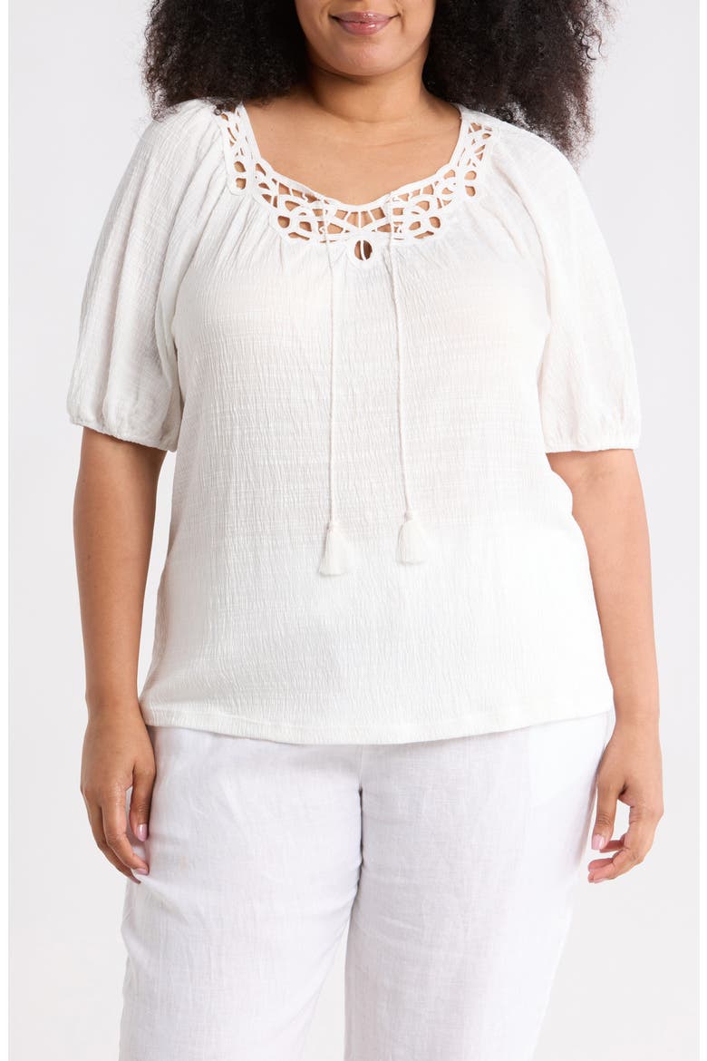 Elbow Sleeve Yoke Top, Main, color, WHITE