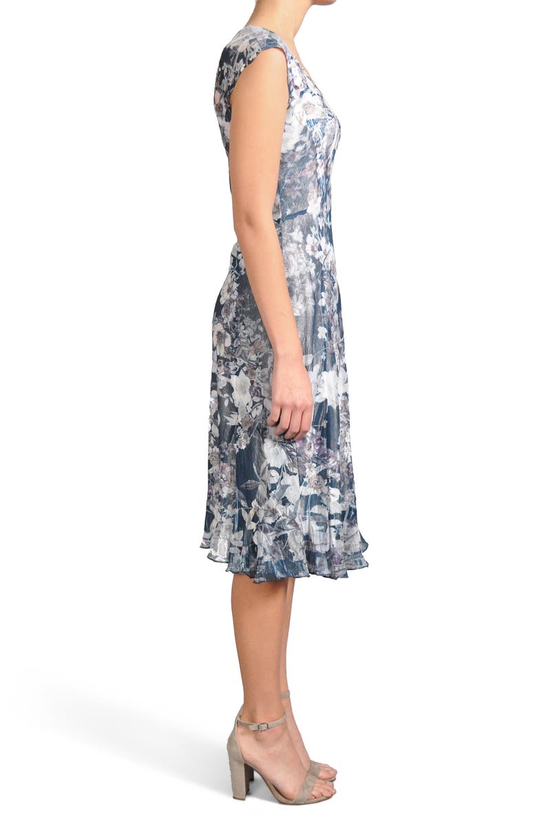 Komarov Print Pleated Chiffon & Charmeuse Dress, Alternate, color, 