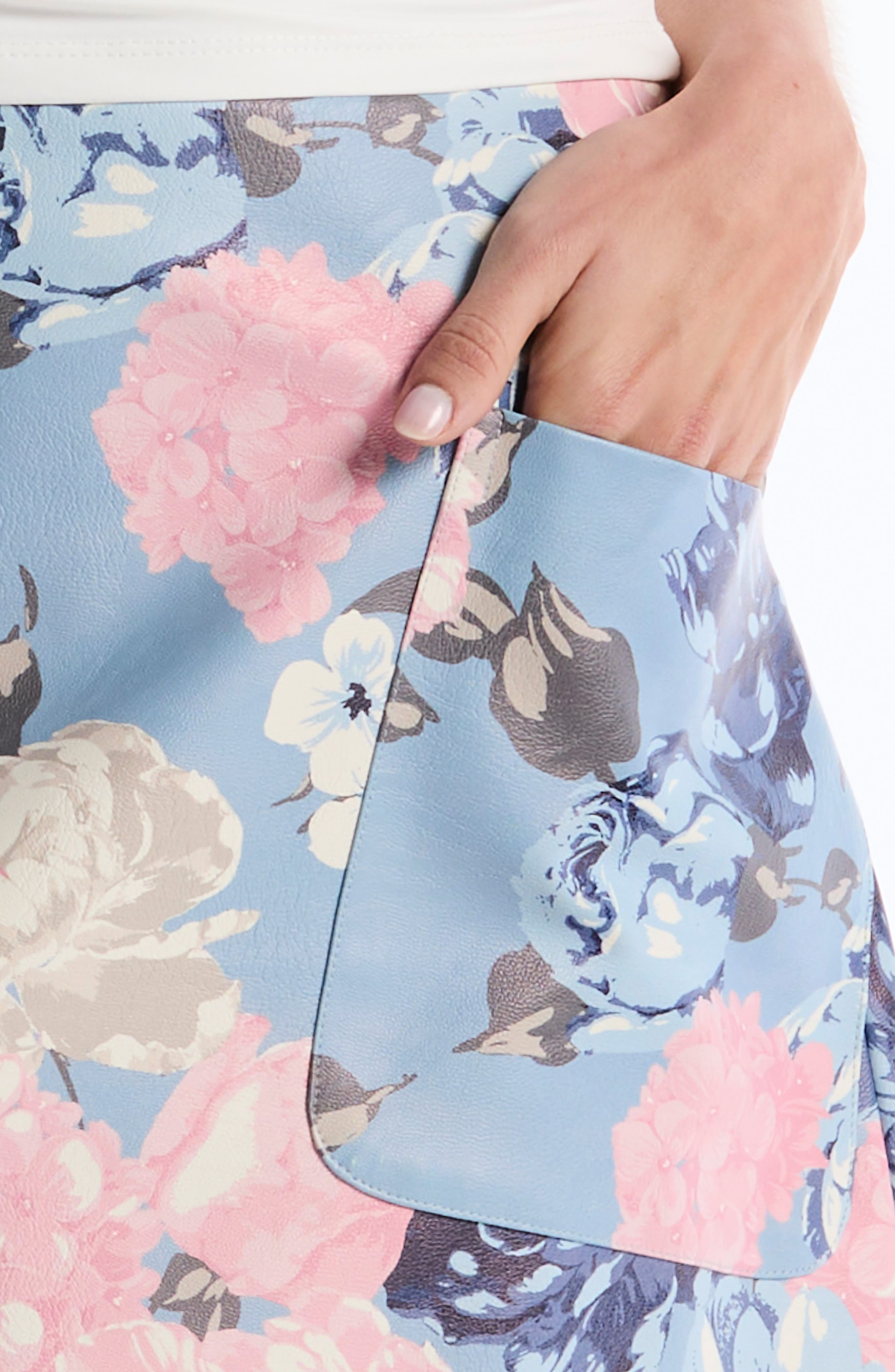 Laundry by Shelli Segal Floral Slant Pocket Faux Leather Miniskirt ...