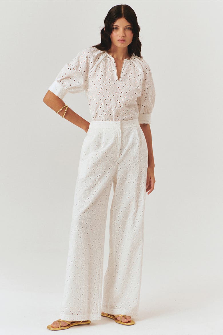 Broderie Anglaise Fabric Pants, Alternate, color, White