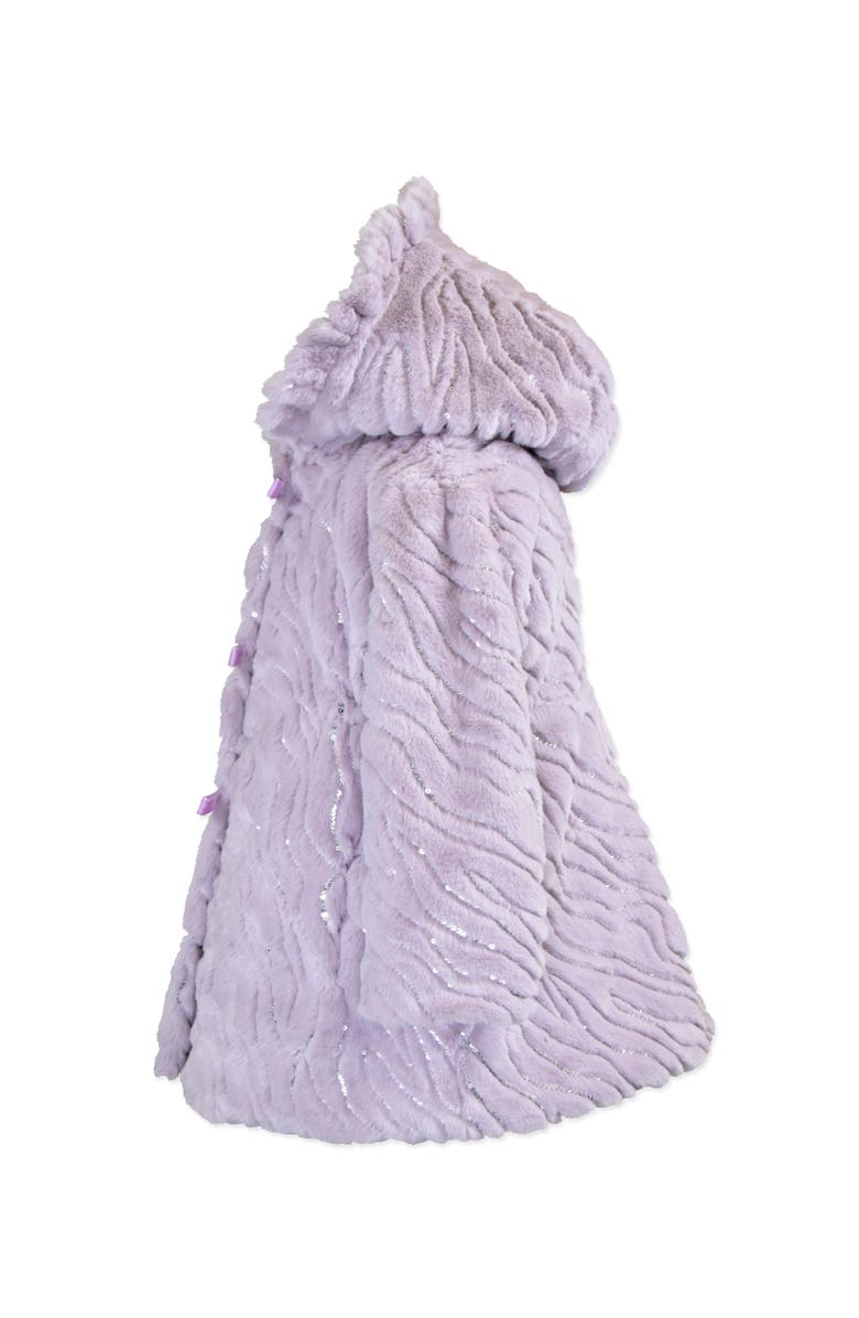 Widgeon Faux Fur Ruffle Hooded Bow Coat, Alternate, color, Purple Rain