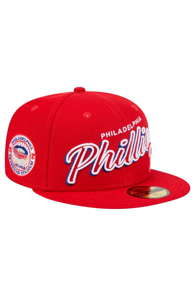 New Era Men's New Era Red Philadelphia Phillies Script Sided 59FIFTY Fitted Hat, Alternate, color, 