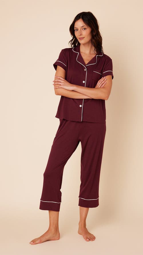 The Cat's Pajamas Pima Knit Cropped Pajama Set In Brown