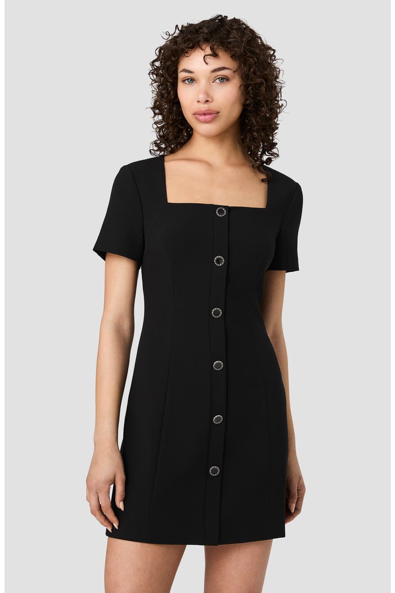 Azra Button Front Minidress, Alternate, color, BLACK