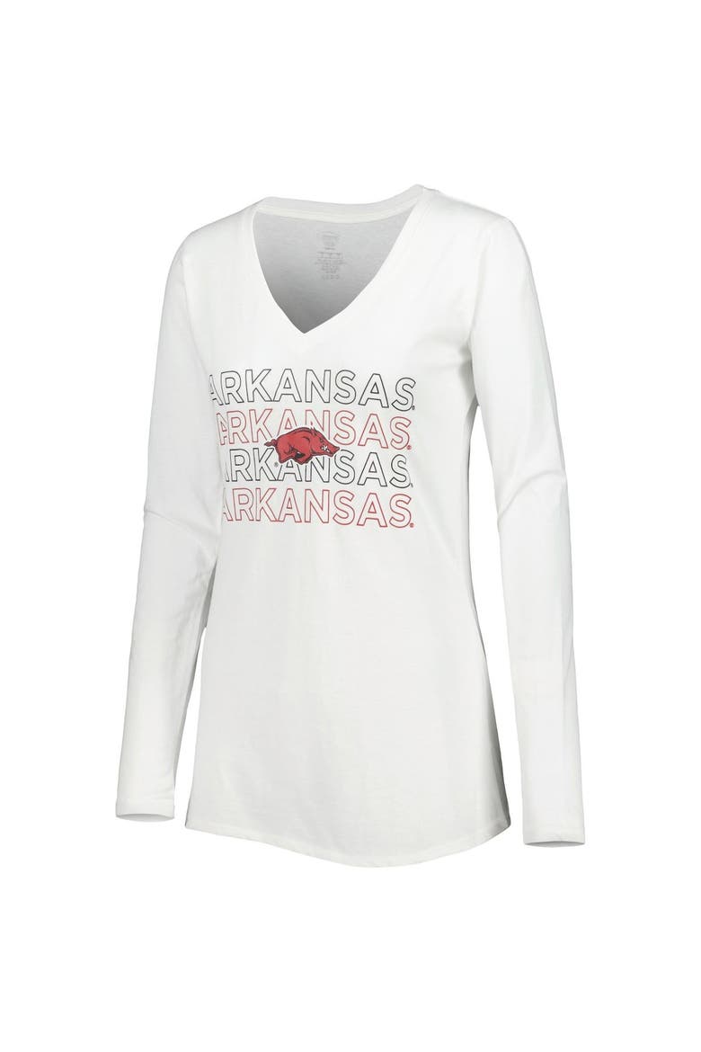 Women's Concepts Sport Cardinal/White Arkansas Razorbacks Breakthrough Allover Print Long Sleeve V-Neck T-Shirt and Pants Sleep Set, Alternate, color, Cardinal