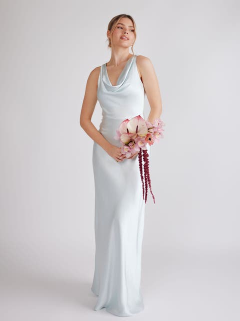 Cowl Front Satin Bridesmaid Dress