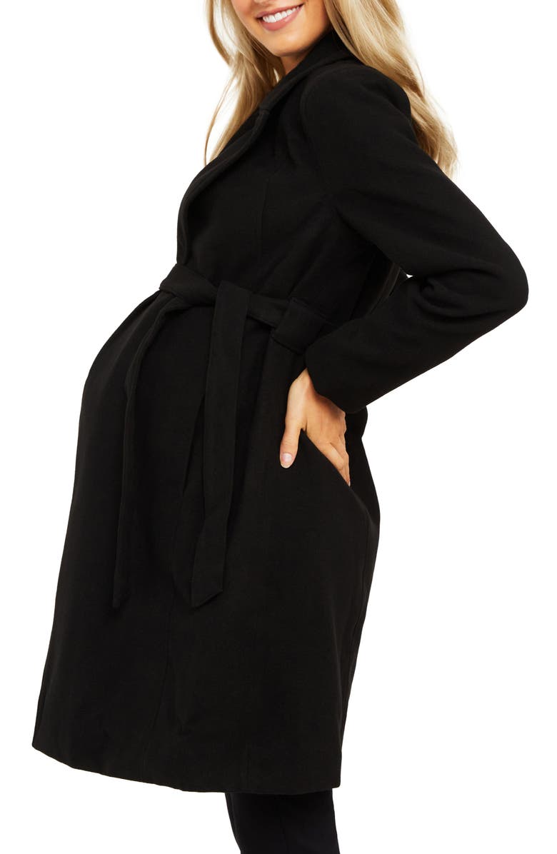 MOTHERHOOD MATERNITY Belted Maternity Wrap Coat, Alternate, color, 
