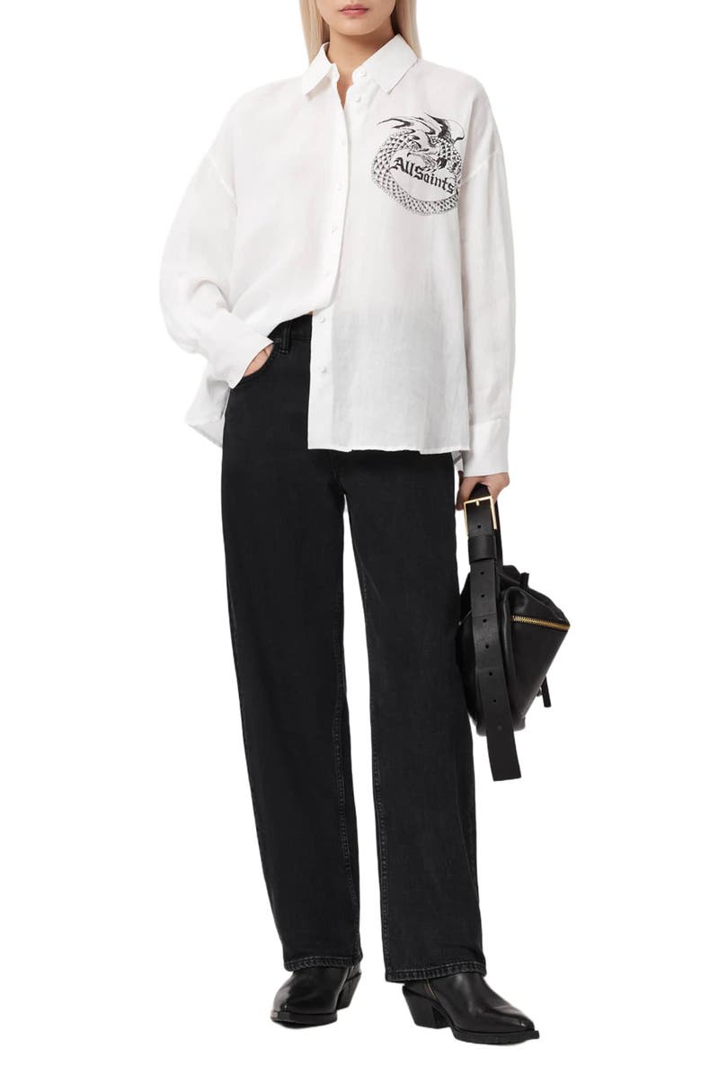 AllSaints Sparrow Logo Graphic Woven Shirt, Alternate, color, White