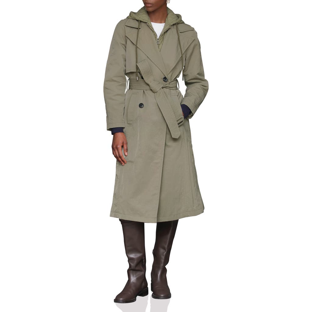 Avec Les Filles Double Breasted Trench With Hooded Quilted Bib
