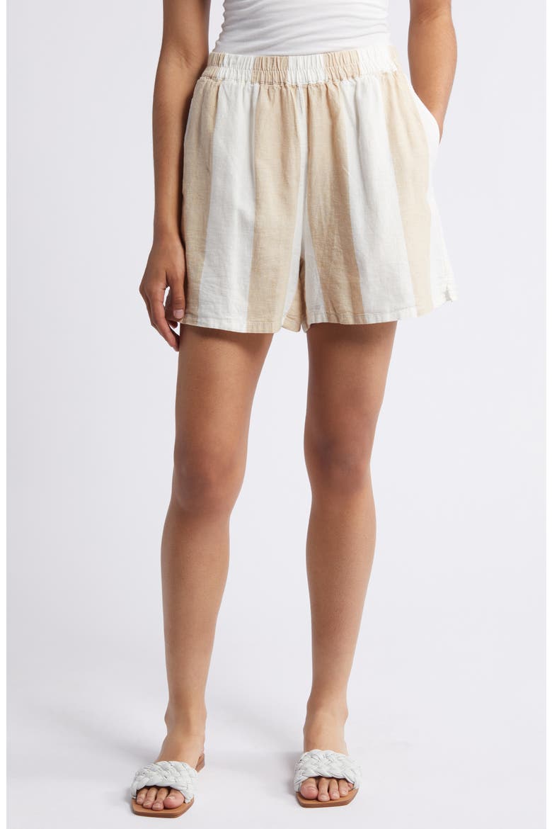 Kelis Stripe Linen & Cotton Shorts, Main, color, SAHARA SAND