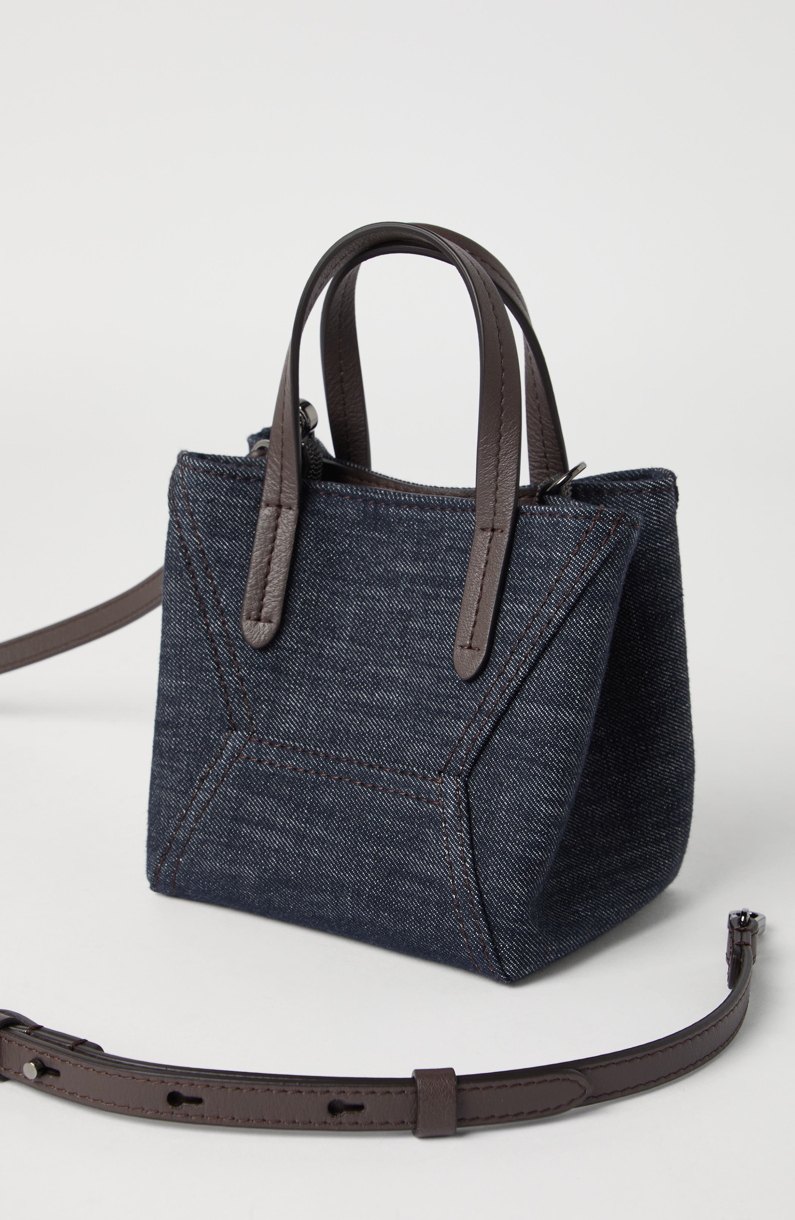 Brunello Cucinelli Twill BC Duo mini bag, Alternate, color, Dark Denim