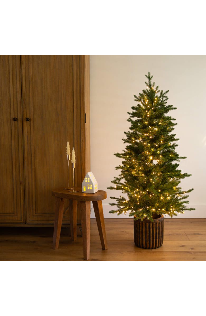 NEARLY NATURAL 4.5-ft Pre-Lit Artificial Christmas Tree in Decorative Planter with 400 Clear LED Lights, Alternate, color, 