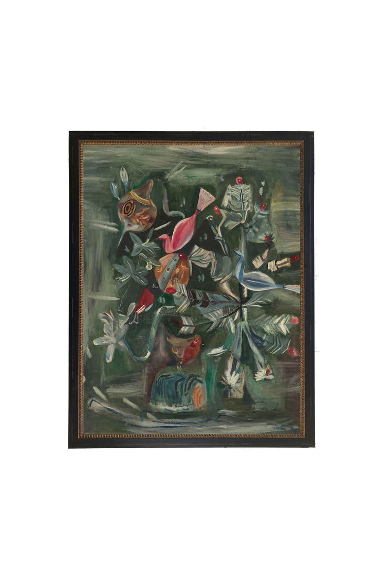 Vintage Painting of Vintage Christmas Ornaments, Main, color, Green