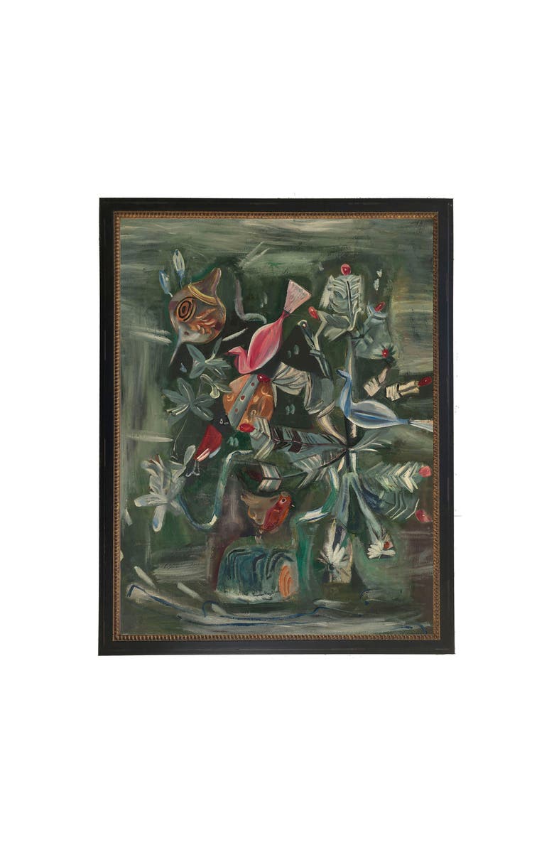 Antique Curiosities Vintage Painting of Vintage Christmas Ornaments, Main, color, Green