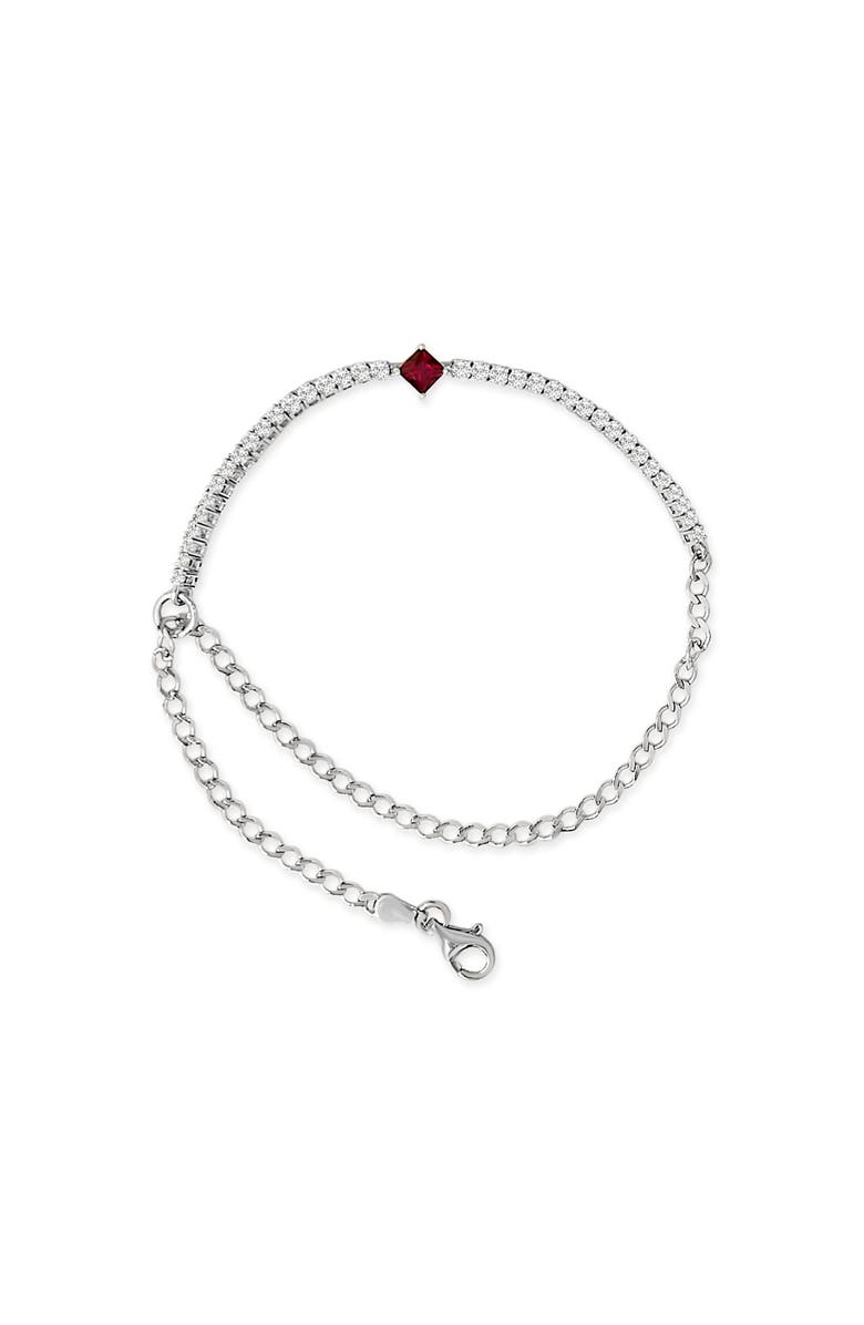 Haus of Brilliance .925 Sterling Silver Created Ruby and Sapphire Adjustable Tennis Chain Bracelet, Alternate, color, White