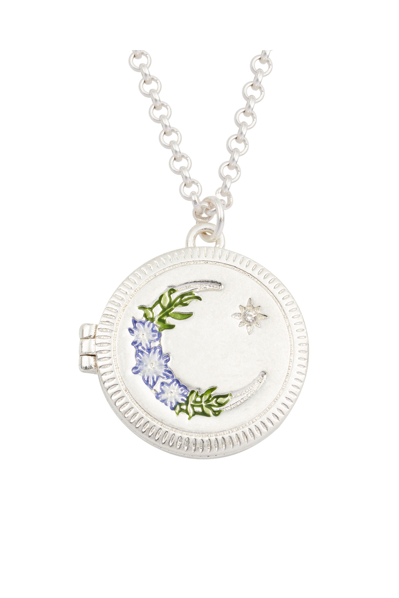 Nightshade Moon Silver Locket Chain Necklace, Alternate, color, Silver