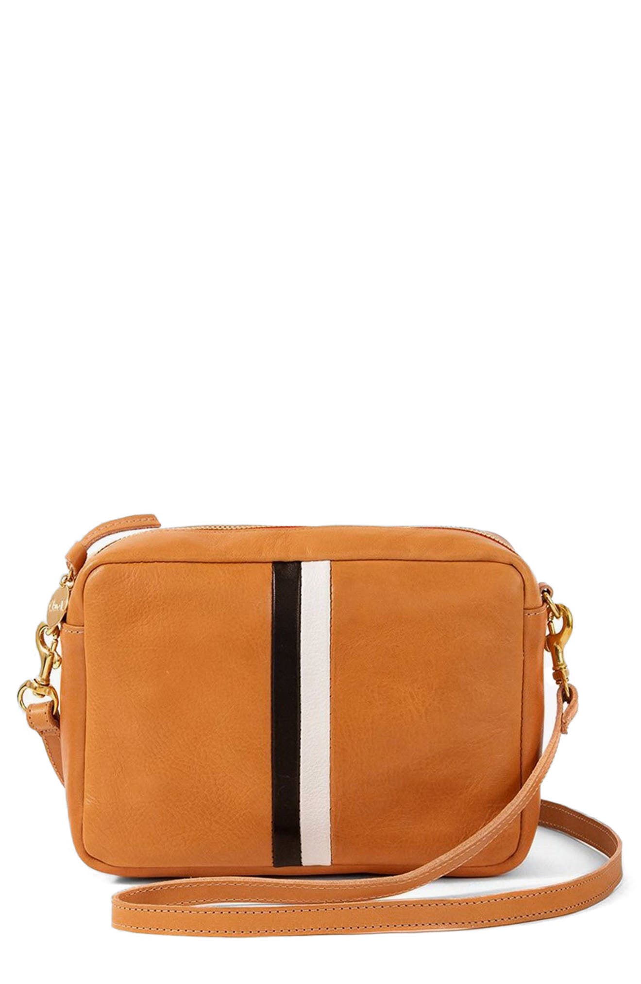 Clare V. Midi Sac Leather Crossbody Bag, Main, color, Rustic/ Black & Cream