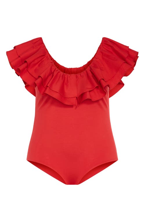 City Chic Ruffle Bodysuit In Red