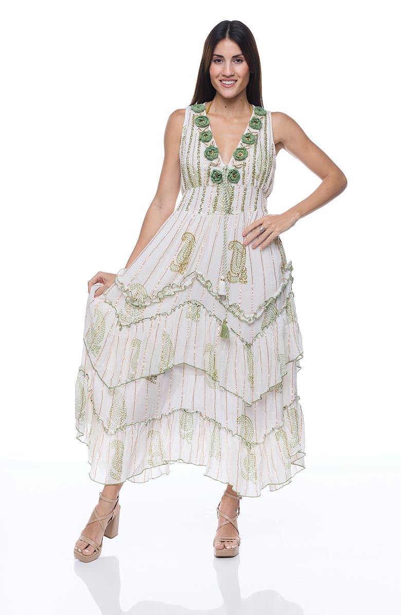 RANEES Embellished Cotton Cover-Up Maxi Dress, Alternate, color, White