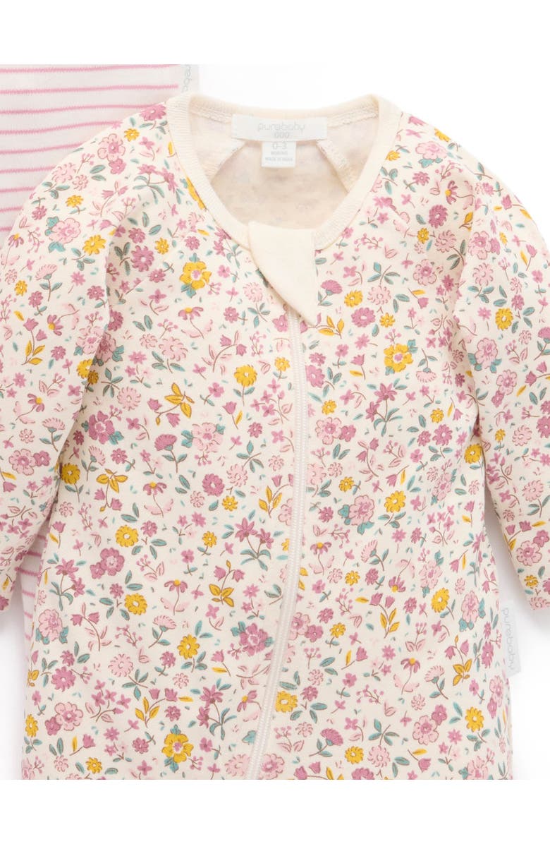 Purebaby 2 Pack Basics Printed Zip Footie Girls, Alternate, color, Woodland Ditsy Print