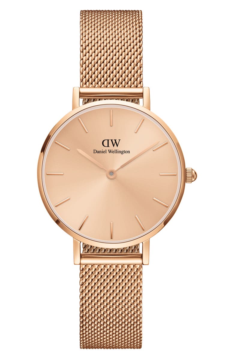 Daniel Wellington Petite Melrose Mesh Watch, 28mm, Main, color, Rose Gold Unitone