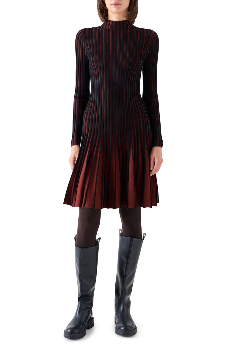Ribbed Virgin Wool Dress, Main, color, BLACK-COPPER