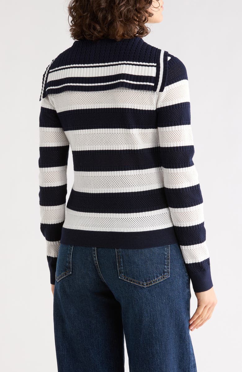 Adrianna Papell Nautical Stripe Knit Cardigan, Alternate, color, Blue Moon/ Ivory