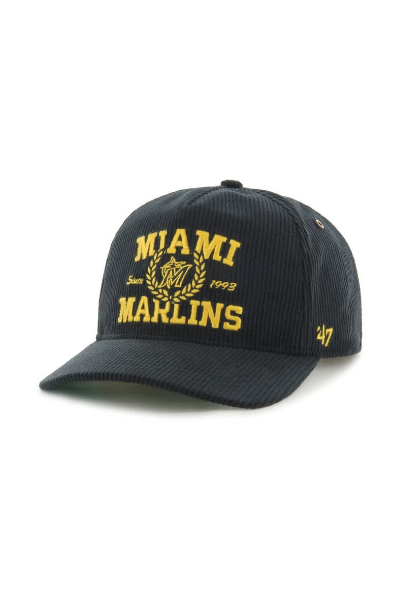 Men's '47 Black Miami Marlins Laurus Corduroy Hitch Snapback Hat, Alternate, color, Black